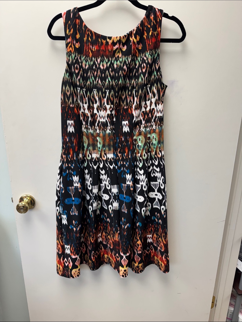 Gabby Skye Multicolor Asymmetrical Ikat Print Dress